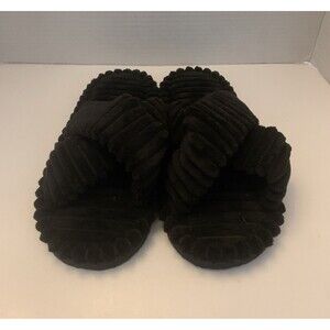 Women's Fuzzy Slippers Cross Band House Slippers black